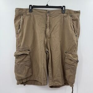 VINTAGE Affliction Cargo Shorts 40 tan Embroidered Utility‎ Y2k
